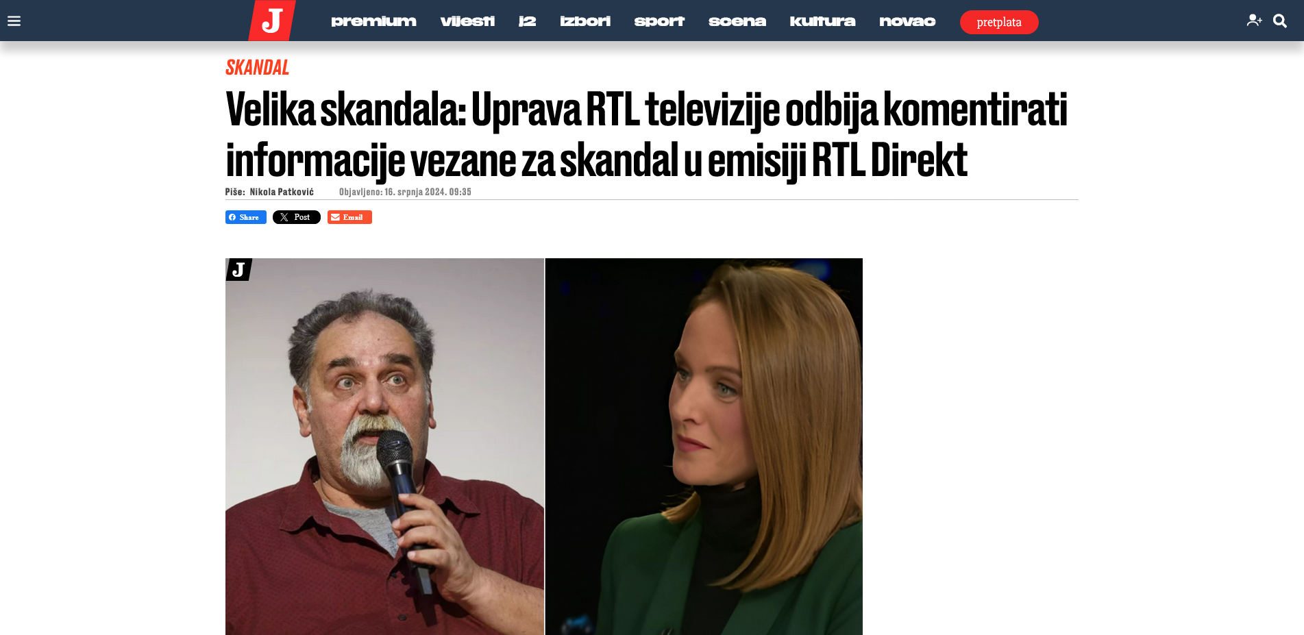 Oglas na Facebooku promovira lažnu stranicu Jutarnjeg lista s člankom o skandalu u RTL Direkt emisiji