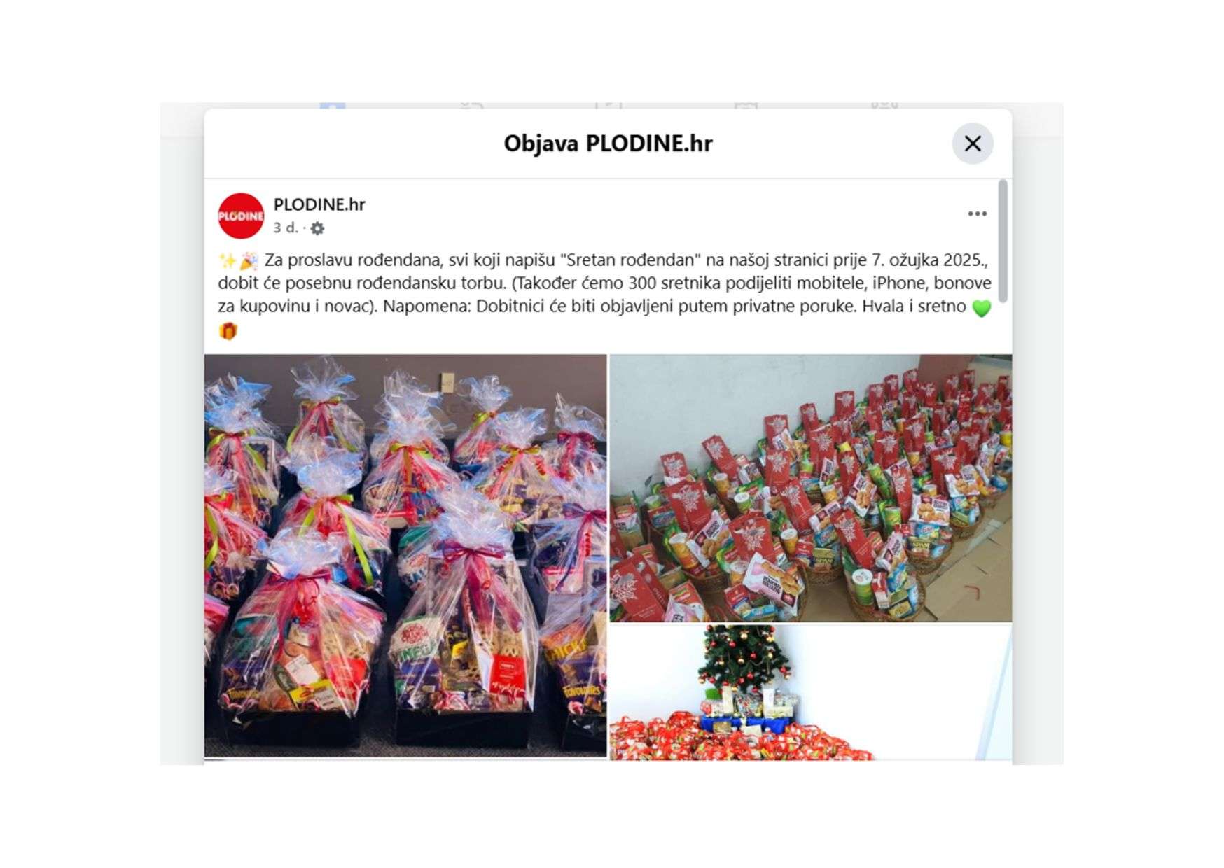 Lažna stranica na Facebooku koja se predstavlja kao trgovački lanac Plodine navodno dijeli nagrade za rođendan