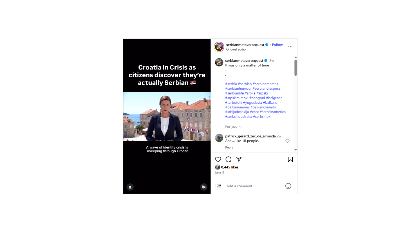 Ne, građani Hrvatske nisu “otkrili da su zapravo Srbi”, riječ je o satiričnom videu