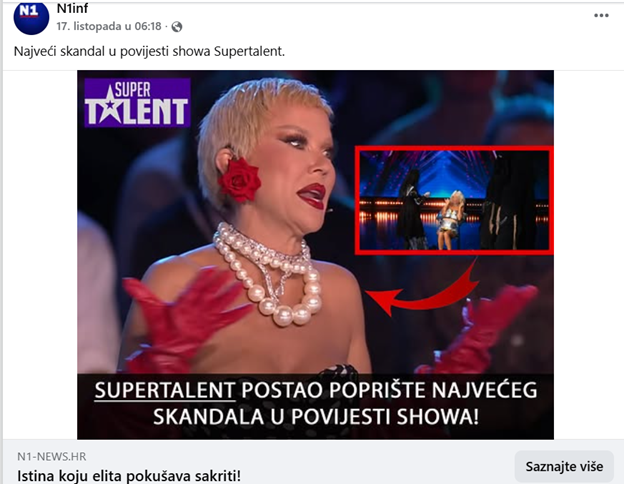  Objava lažne stranice prikazuje „najveći skandal u povijesti showa Supertalent“